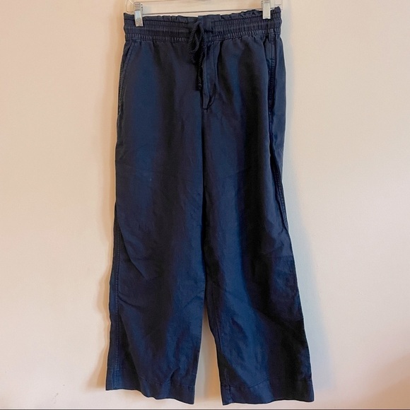 GAP Navy Paperbag Waist High Rise Cropped Linen Blend Wide Leg Pants - Picture 1 of 10